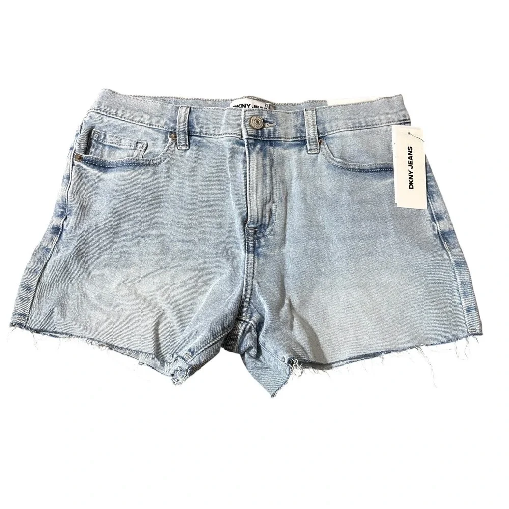 DKNY‎ Jeans Womens High Rise Raw Hem Light Wash Denim Shorts Beach Festival Boho